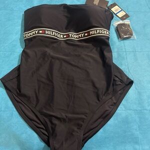 NWT Tommy Hilfiger One Piece Strapless Swimsuit Navy Built In Padded Cups - XL